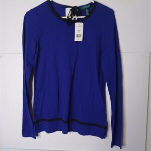 Lauren Ralph Lauren Women's Contrast-Trim Pullover Sweater Long Sleeve Medium